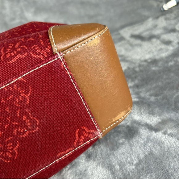 Banana Republic Tote Bag Maroon Canvas Leather Straps & Corners Retro Mandala - Picture 6 of 16